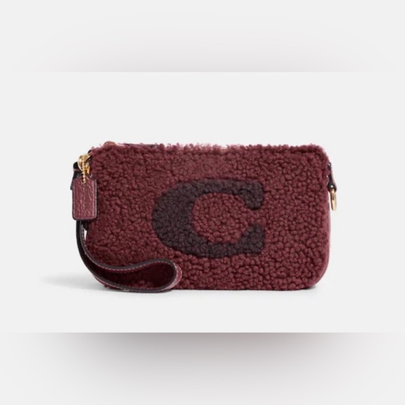 Coach CE691 Nolita 19 In Shearling With Coach Motif In Gold/Black Cherry - Picture 1 of 9